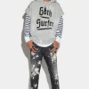 Bleached Studs Wash Relax Long Crotch Jeans