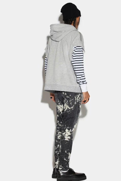Bleached Studs Wash Relax Long Crotch Jeans