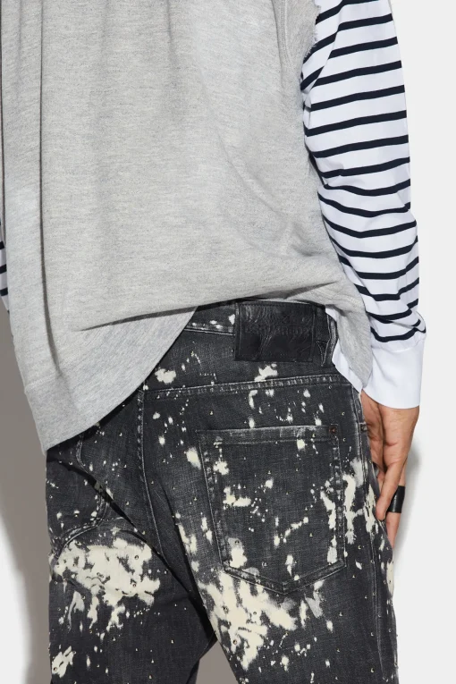 Bleached Studs Wash Relax Long Crotch Jeans