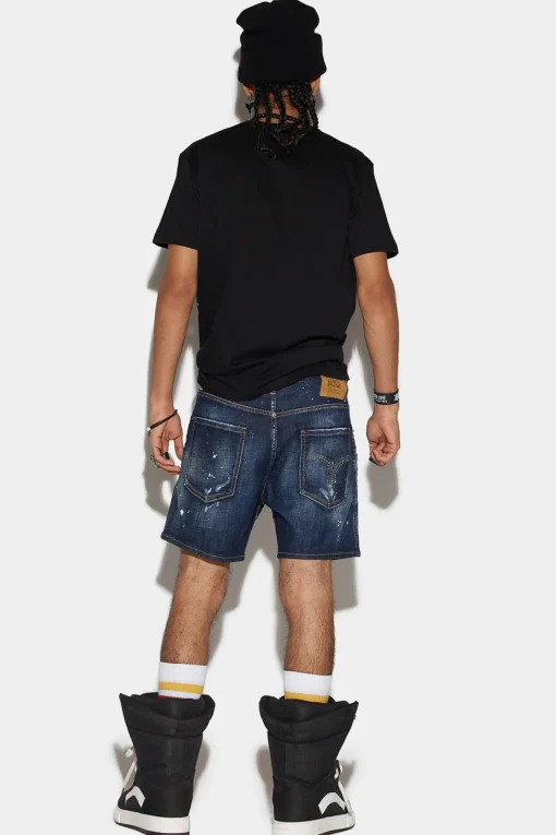 Dark Ripped Wash Commando Denim Shorts