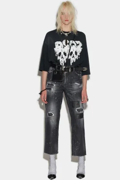 Ripped Leather Patch Wash Boston Jeans