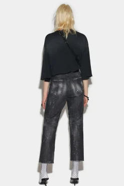 Ripped Leather Patch Wash Boston Jeans