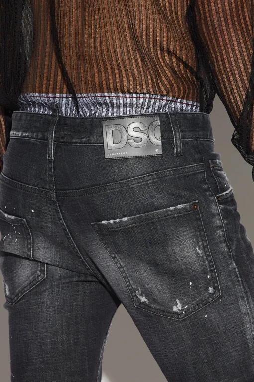 Ripped Leather Wash Skater Jeans